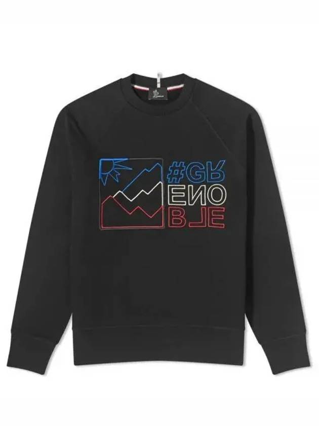 Grenoble logo patch embroidery lettering crew neck sweatshirt black men's sweatshirt 197035 - MONCLER - BALAAN 1