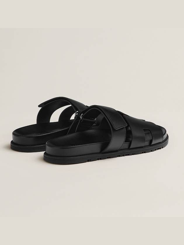 Hermes Chypre H Logo Calfskin Sandals Black - HERMES - BALAAN 4