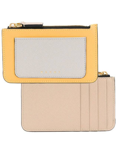 Saffiano Two-Tone Zipper Card Wallet Yellow Grey - MARNI - BALAAN 2