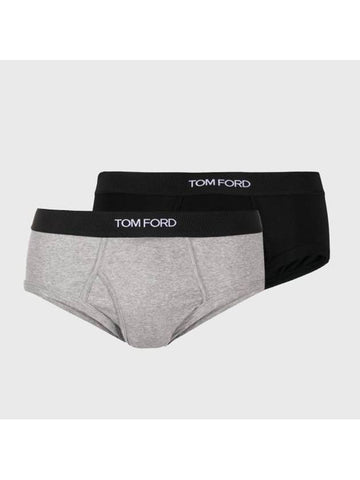 Men's Cotton Logo Waistband Briefs 2 Pack Grey Black - TOM FORD - BALAAN 1