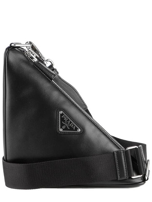 Triangle Logo Leather Cross Bag Black - PRADA - BALAAN 2