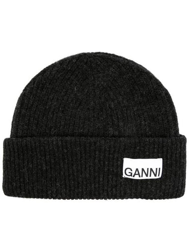 Logo Wool Beanie Dark Gray Women s - GANNI - BALAAN 1