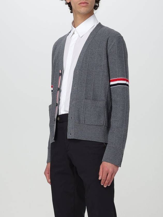 RWB V-neck Striped Virgin Wool Cardigan Grey - THOM BROWNE - BALAAN 5