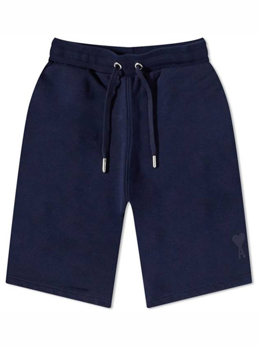 Small Heart Logo Drawstring Shorts Navy - AMI - BALAAN 2