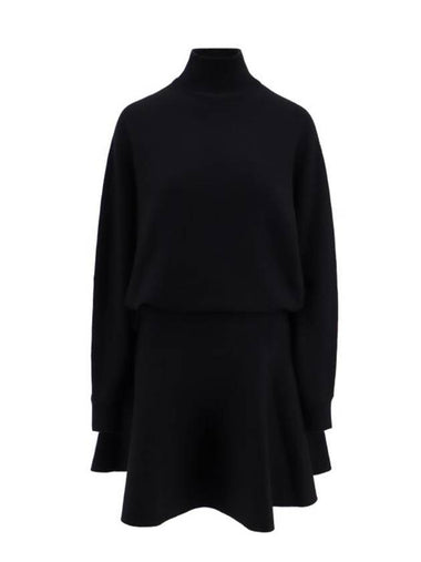 Batwing Sleeve Mock Neck Wool Short Dress Black - ALAIA - BALAAN 1