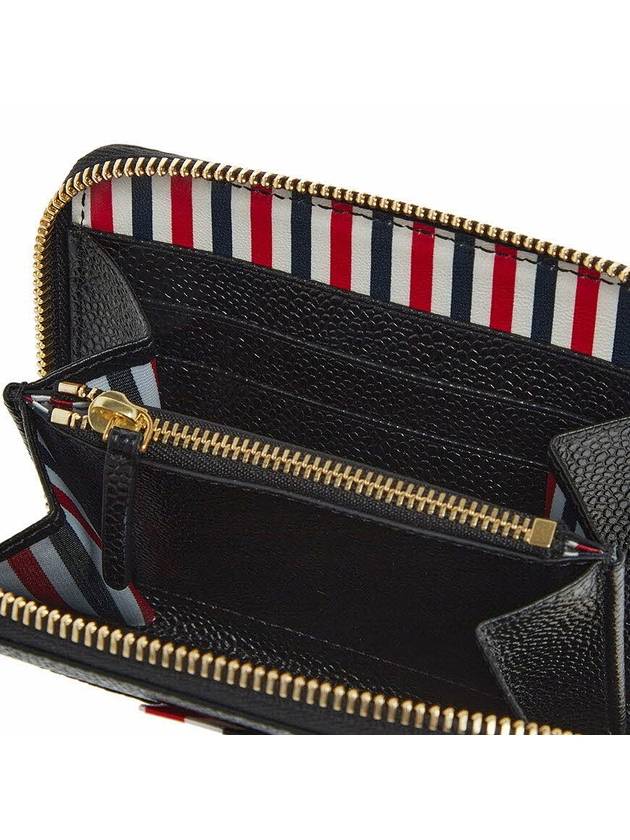 Three Stripes Pebble Grain Zipper Round Half Wallet Black - THOM BROWNE - BALAAN 10