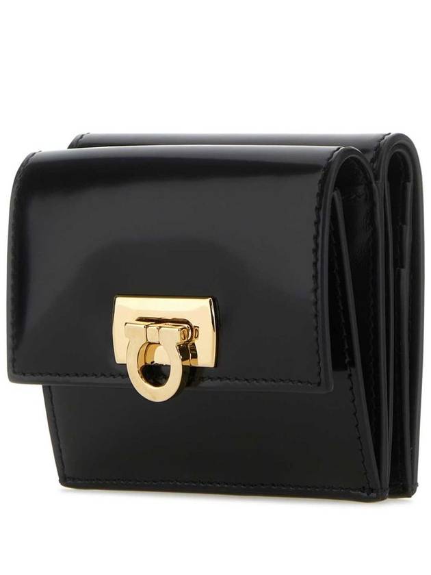 Gancini Compact Half Wallet Black - SALVATORE FERRAGAMO - BALAAN 3