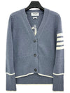 Women's Fine Merino Jersey Sailboat 4 Bar Boxy V Neck Cardigan Dark Blue - THOM BROWNE - BALAAN 2