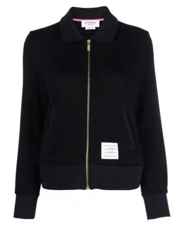 Women's Seersucker Loopback 4-Bar Zip-Up Jacket Navy - THOM BROWNE - BALAAN 2