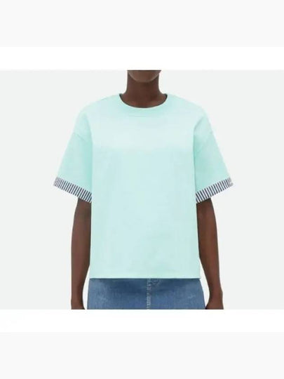 Double Layer Cotton Check Short Sleeve T-Shirt Mint - BOTTEGA VENETA - BALAAN 2