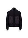 Logo Applique Suede Trim Cotton Cashmere Zip-Up Cardigan Navy - MONCLER - BALAAN 1