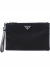 Saffiano Leather Strap Nylon Clutch Bag Black - PRADA - BALAAN 1