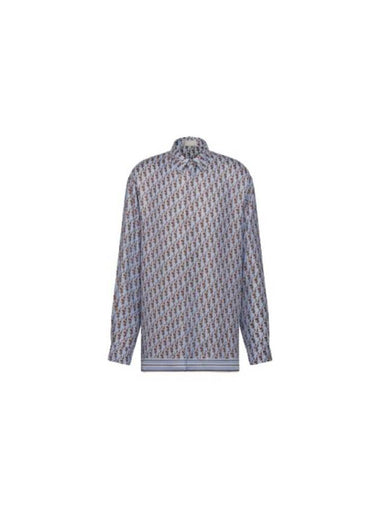 Oblique Silk Twill Long Sleeve Shirt Blue - DIOR - BALAAN 1