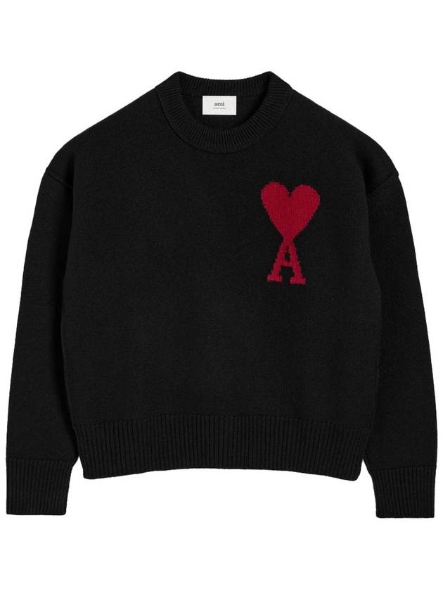 Big Heart Logo Wool Knit Top Black - AMI - BALAAN 2