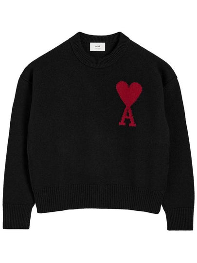 Big Heart Logo Wool Knit Top Black - AMI - BALAAN 2