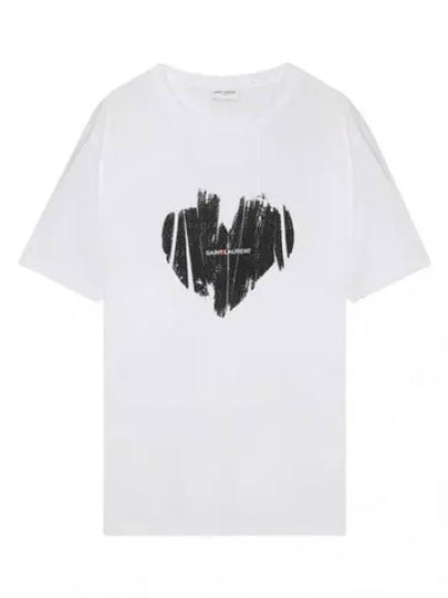 Heart Print Short Sleeve T-Shirt White - SAINT LAURENT - BALAAN 2