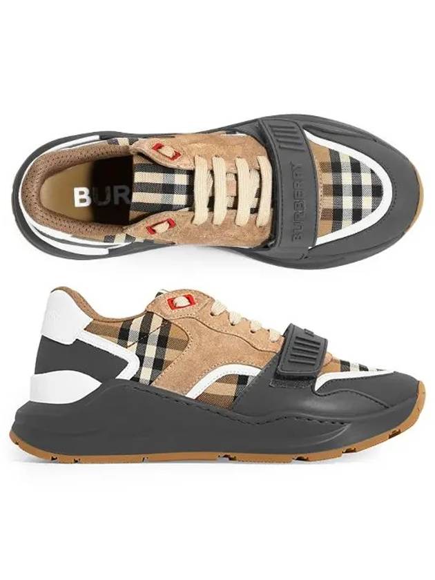 Ramsey Vintage Check Leather Suede Low Top Sneakers Beige - BURBERRY - BALAAN 3