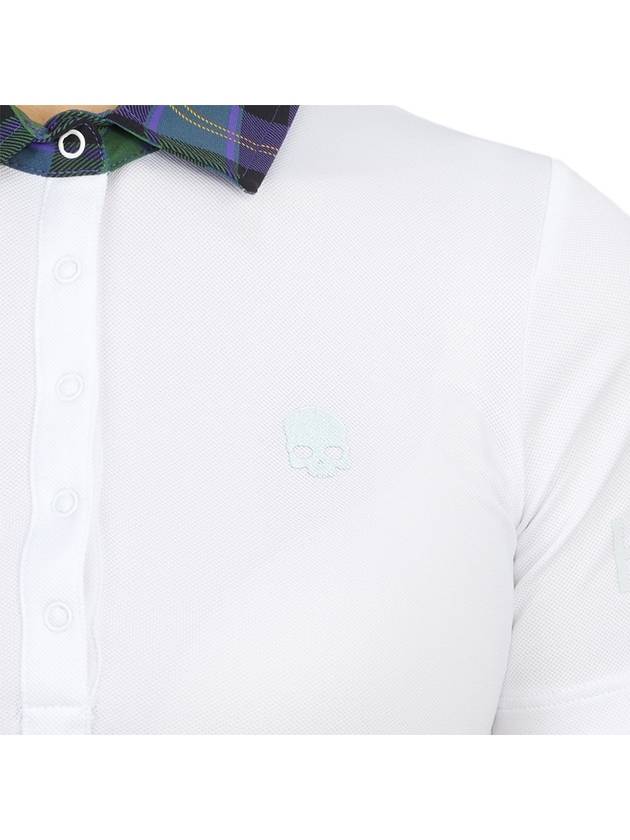 Women's Golf Logo Tech Tartan Neck Short Sleeve PK Shirt White - HYDROGEN - BALAAN 9