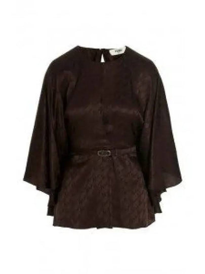 All-Over Logo Belt Flare Blouse Brown - FENDI - BALAAN 2