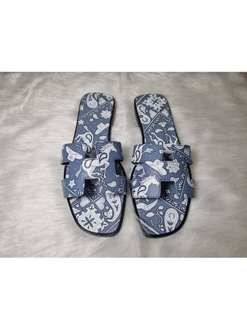 Oran Sandals Slippers Bandana Blue H241061Z1D - HERMES - BALAAN 1