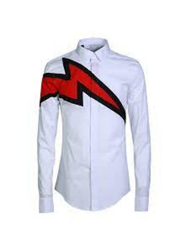 Lightning Bolt Slim Fit Cotton Long Sleeve Shirt White - GIVENCHY - BALAAN 1