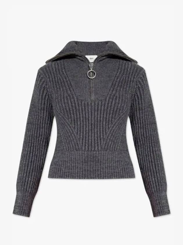 High-neck Virgin Wool Knit Top Heather Grey - AMI - BALAAN 5