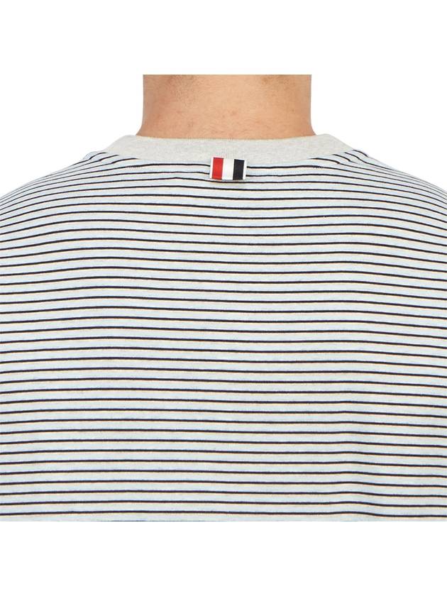 Striped Pocket Cotton Oversized Short Sleeve T-Shirt Blue - THOM BROWNE - BALAAN 7