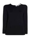 Women's Stretch Silk Cotton Jersey 4 Bar Knit Top Navy - THOM BROWNE - BALAAN.