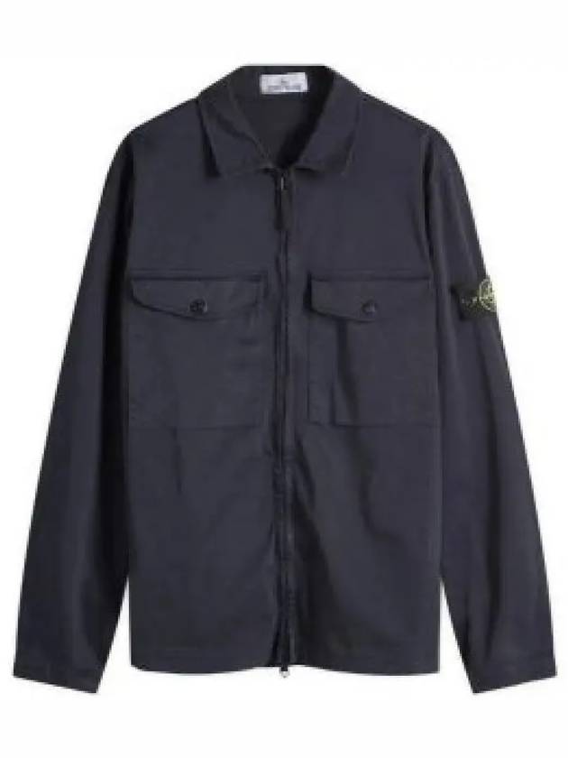 Organic Stretch Cotton Satin Long Sleeve Shirt Navy - STONE ISLAND - BALAAN 2