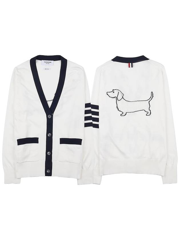 Cotton Hector Pointelle 4-Bar V-Neck Cardigan White - THOM BROWNE - BALAAN 2