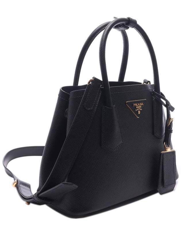 Double Saffiano Leather Mini Bag Black - PRADA - BALAAN 4