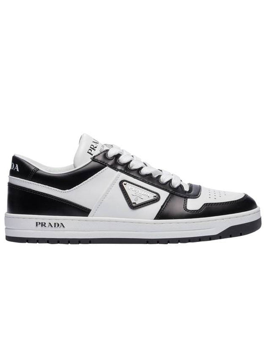 Men's Downtown Triangle Logo Leather Low Top Sneakers White Black - PRADA - BALAAN 2