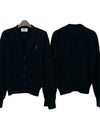 Red Heart Logo Merino Wool Cardigan Black - AMI - BALAAN 2