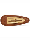 Triomphe Snap Hair Clip Gold Finish Brass Calfskin Steel Tan - CELINE - BALAAN 4