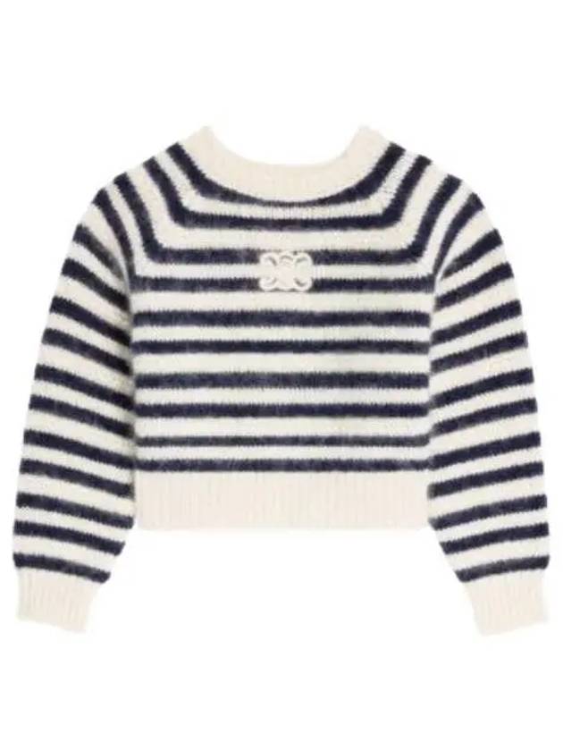 Crew neck Marini re mohair silk knit top off white navy - CELINE - BALAAN 2