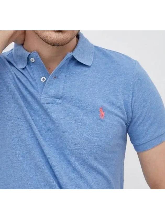 Embroidered Logo Slim Fit Short Sleeve Polo Shirt Blue - POLO RALPH LAUREN - BALAAN.
