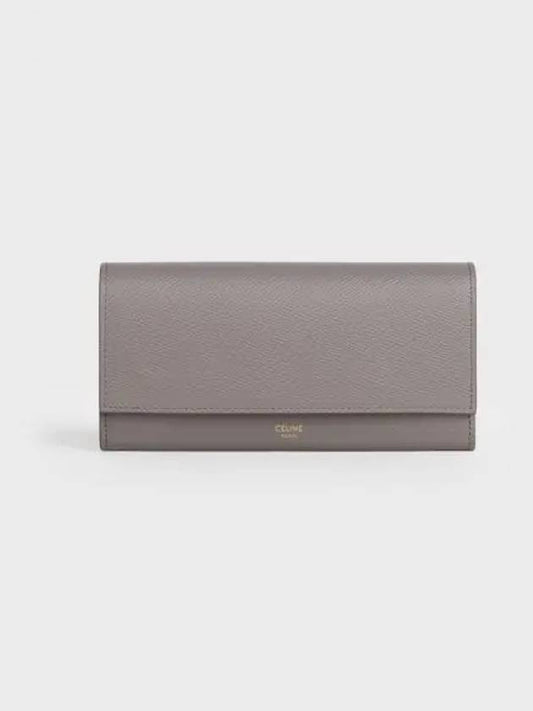 grained calfskin flap long wallet dark beige - CELINE - BALAAN.