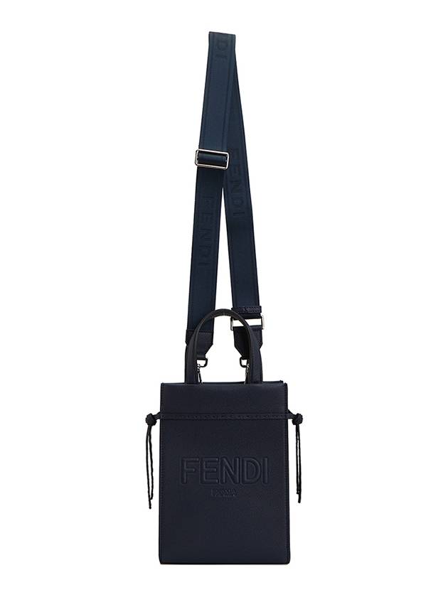 Mini Logo Leather Tote Bag Navy - FENDI - BALAAN 8