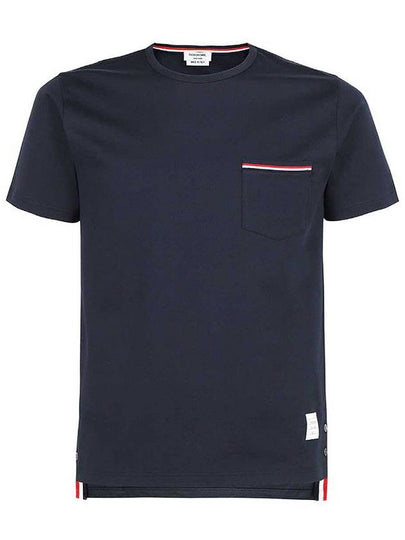 Men's Medium Weight Jersey Tipped Pocket Crewneck Short Short Sleeve T-Shirt Navy - THOM BROWNE - BALAAN 2