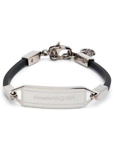 Logo Leather Bracelet Black Silver - ALEXANDER MCQUEEN - BALAAN 1