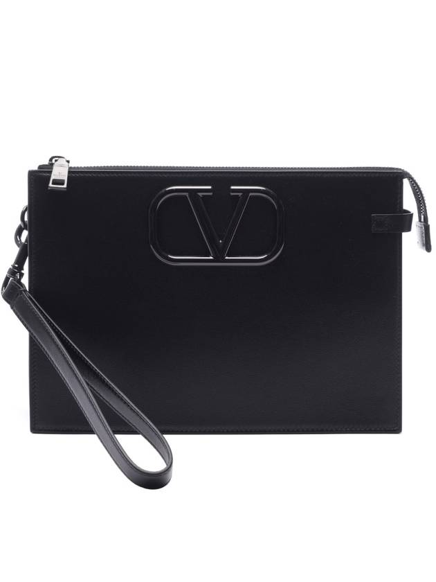 Men's V Logo Signature Clutch Bag Black - VALENTINO - BALAAN 3