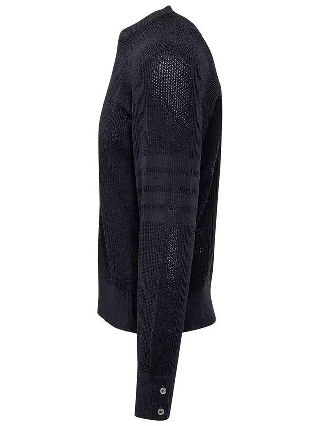 Wool Crepe 4-Bar Relaxed Fit Knit Top Navy - THOM BROWNE - BALAAN 4