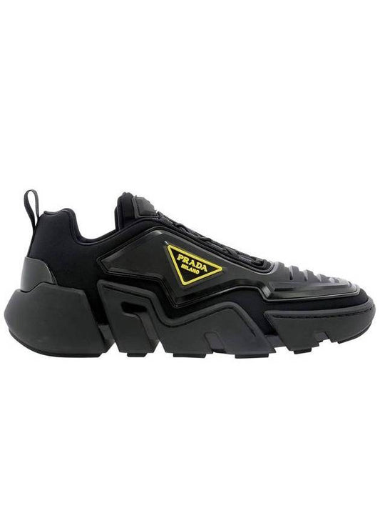 Logo Techno Stretch Fabric Low Top Sneakers Yellow Black - PRADA - BALAAN 1