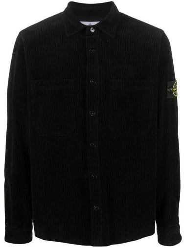 Cotton Corduroy 400 TC Over Long Sleeve Shirt  Black - STONE ISLAND - BALAAN 1