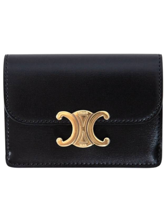 Triomphe Shiny Calfskin Flap Card Wallet Black - CELINE - BALAAN 2