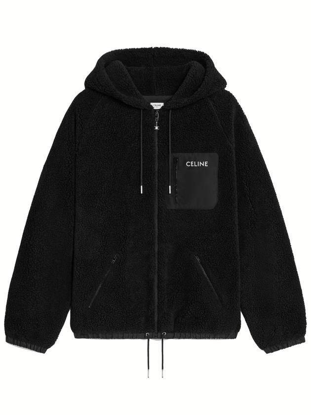 Embroidered Logo Jersey Fleece Zip-Up Hoodie Black - CELINE - BALAAN 3