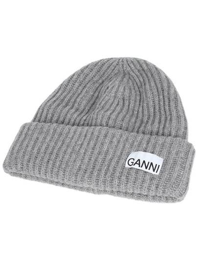 Logo Patch Knit Beanie Grey - GANNI - BALAAN 2