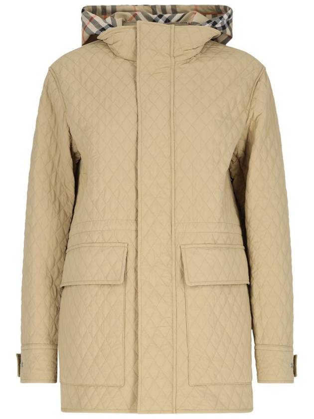 Check Hooded Quilted Jacket Beige - BURBERRY - BALAAN 2