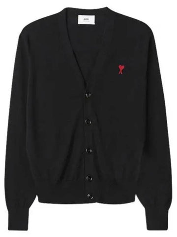 Heart embroidered logo V neck cardigan black men s jacket 271786 - AMI - BALAAN 1