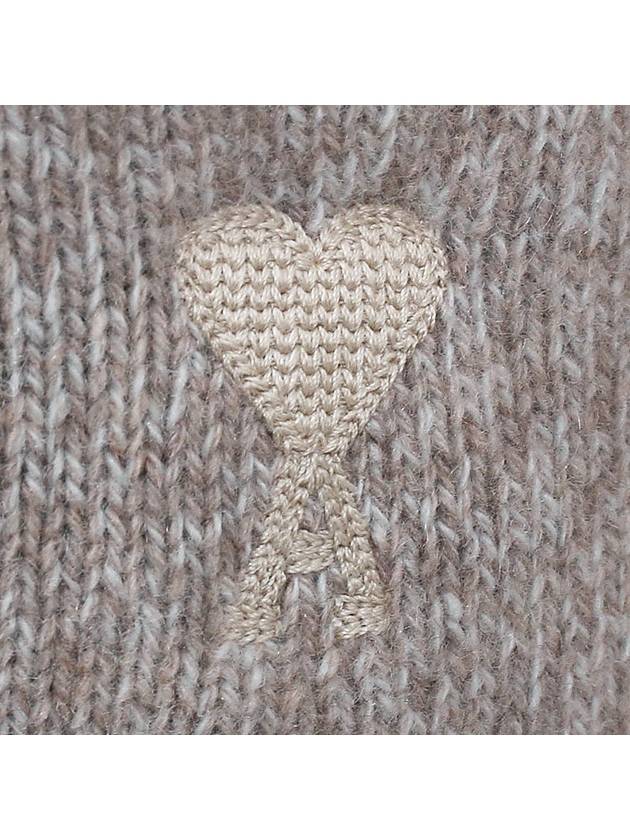 Embroidered Heart Logo Cashmere Cardigan Champagne - AMI - BALAAN 8